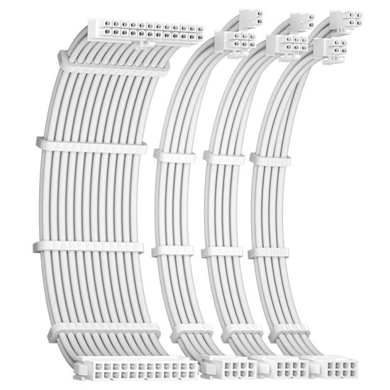 Picture of Okinos 16AWG PSU Cable Extension, Soft Braided Cable Extension PC, 1x24Pin ATX / 1x8Pin(4+4) EPS / 2x8Pin(6+2) PCI-e PSU Extension Cable Kit, 30cm with Combs, White (White Connector)