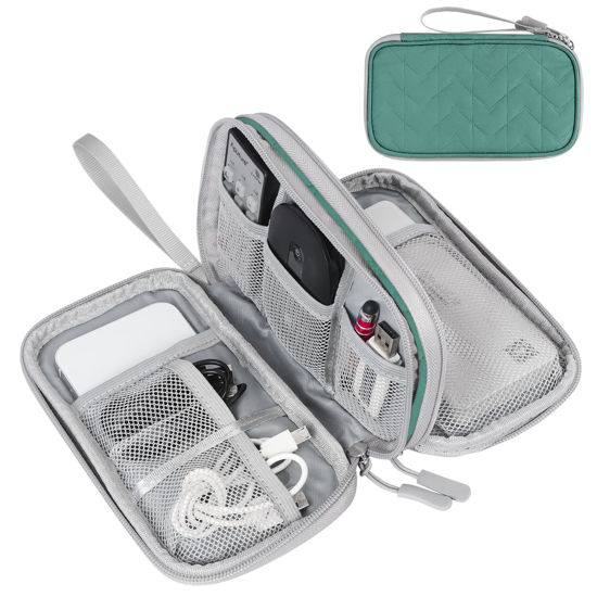 Picture of FYY Electronic Organizer, Travel Cable Organizer Bag Pouch Electronic Accessories Carry Case Portable Waterproof Double Layers All-in-One Storage Bag for Cable, Cord, Charger, Phone,-Pattern Green(M)