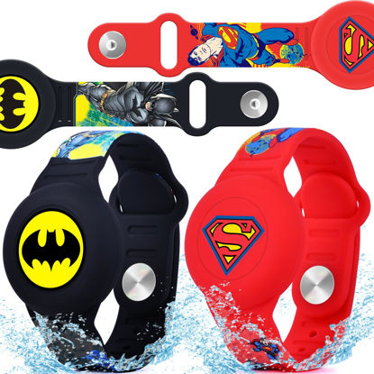 Picture of 2 Pack AirTag Bracelet for Kids, Cute Cartoon Waterproof Air tag Holder for Kids with Full Coverage Anti-Lost Hidden Design, Airtag Wristband Accessories for Child, Red + Black