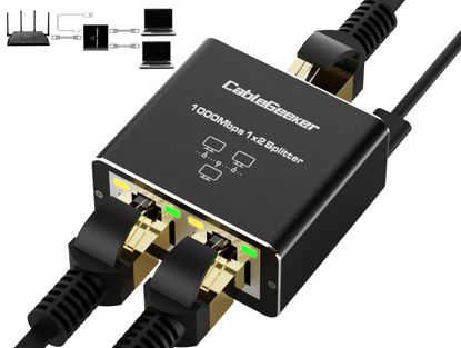 Picture of CableGeeker Ethernet Splitter 1 to 2 High Speed 1000Mbps, Gigabit RJ45 Internet Splitter with USB Power Cable, Network LAN Adapter for Cat 5/6/7/8 Cable [2 Devices Simultaneous Networking]