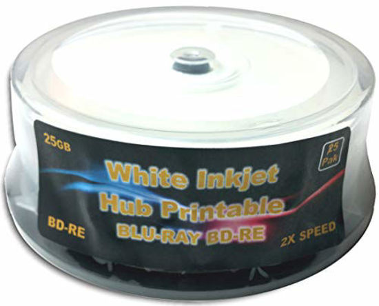 Picture of 25-Pak 25GB White Inkjet HUB Printable 2X BLU-RAY BD-RE's in Cakebox