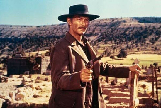 Picture of Lee Van Cleef points gun as Angel Eyes The Good The Bad & The Ugly 8x10 photo