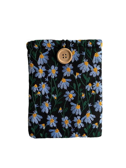 Picture of Embroidered Daisy Padded Kindle Paperwhite Sleeve E-Reader Pouch (Blue and Black)