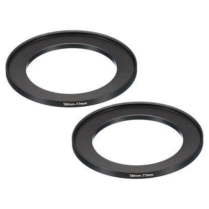 Picture of PATIKIL 58mm-77mm Metal Step Up Ring, 2 Pack Camera Lens Filter Adapter Ring Aluminum Filter Adapter Ring for Camera Lenses Hood, Black