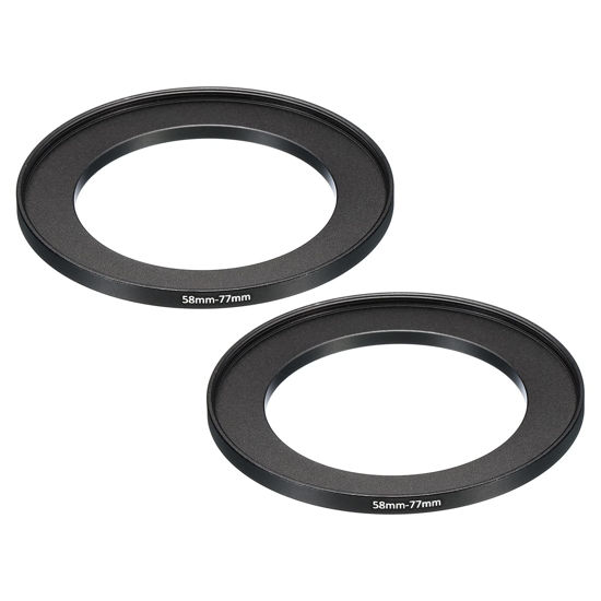 Picture of PATIKIL 58mm-77mm Metal Step Up Ring, 2 Pack Camera Lens Filter Adapter Ring Aluminum Filter Adapter Ring for Camera Lenses Hood, Black