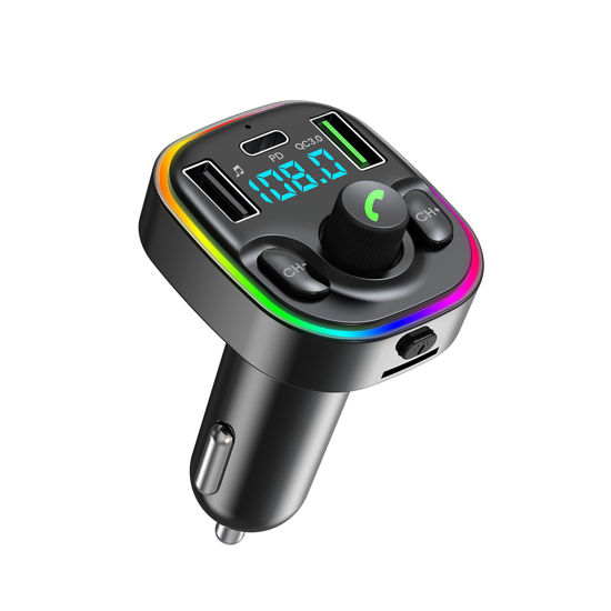 Picture of Bluetooth 5.3 FM Transmitter Car Adapter - Bluetooth Car Adapter with Fast Charger [PD 30W & QC3.0 18W]，Hi-Fi Audio & Clear Calls, 7 Colors LED Backlit