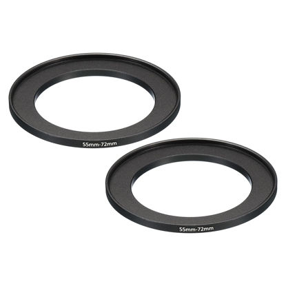 Picture of PATIKIL 55mm-72mm Metal Step Up Ring, 2 Pack Camera Lens Filter Adapter Ring Aluminum Filter Adapter Ring for Camera Lenses Hood, Black