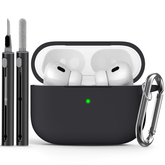 Picture of Ljusmicker for AirPods Pro Case Cover with Cleaner Kit,Soft Silicone Protective Case for Apple AirPod Pro 2nd/1st Generation Case for Women Men,AirPods Pro 2/Pro Case Accessories with Keychain-Black