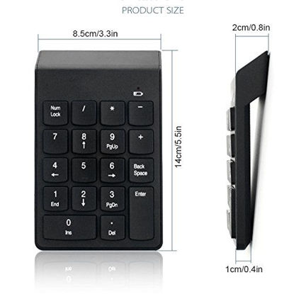 Picture of ALLCACA 2.4G Wireless Numeric Keypad USB Wireless Numpad Portable Wireless 18-Key Keypads with USB Receiver, Suitable for Laptop, Tablet and PC, Black