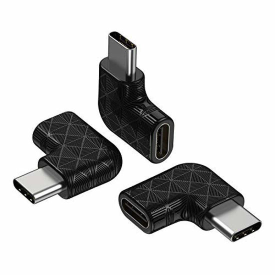 Picture of USB C Right Angle Adapter,90 Degree USB C to USB Type-C Male to Female Adapter (3 Pack). Support USB-C 3.1 PD 100W Quick Charge 10Gb/s Data Transfer,for Laptop & Tablet & Mobile Phone -Black