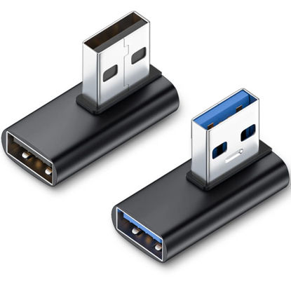 Picture of AuviPal 90 Degree USB 3.1 Adapter (2 Pack), Right and Left Angle USB A Male to Female Connector Extender for PC, Laptop, USB A Charger, Raspberry Pi and More