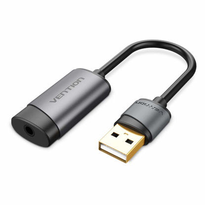 Picture of VENTION USB Sound Card, External Sound Card - USB to 3.5mm Jack Audio Adapter with Noise Reduction Chip, Stereo Sound Card Headphone or Mic Converter Compatible with PS5, PS4, Laptop, PC(2 in 1 Jack)