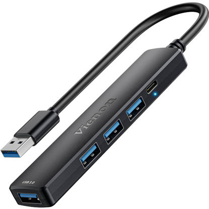 Picture of 5-Port Powred USB 3.0 Hub, USB Extender USB Splitter with 5V USB-C Power/Data Port, USB Extender for A Port Laptop, PC, PS4/5, Xbox, Car and More