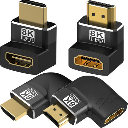 Picture of Warmstor 4 Pack 8K HDMI 2.1 Male to Female Adapter Connector Up Down Left Right Angle 90 270 Degree Gold Plated Support 8K@60Hz,4K@120Hz,HDR,eARC for PC Laptop HDTV Switch PS4 PS5