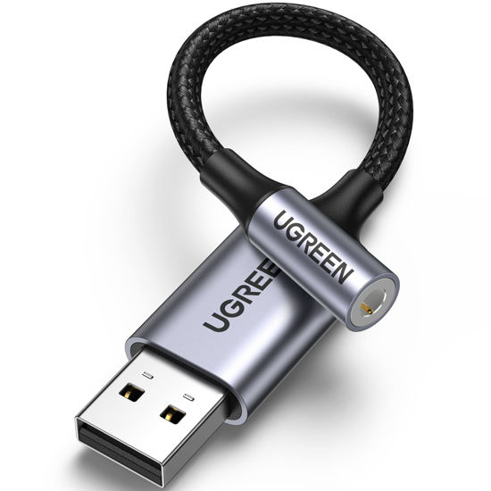 Picture of UGREEN USB to 3.5mm Jack Audio Adapter USB Sound Card Support Mic TRRS Headphone DAC 24bit 96kHz Nylon Braided USB to Aux Jack Compatible with Windows Mac Linux PC PS5 PS4 Switch Speaker, 9.8 Inch