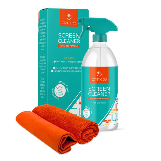 Picture of Screen Cleaner Spray Kit | 16oz Large Bottle TV Screen Cleaner Spray + 2 (15x15) Microfiber Cleaning Cloth for Computer Screen Monitor, LED LCD TV, Tablet, Phone, Laptop, Electronic Devices Cleaner