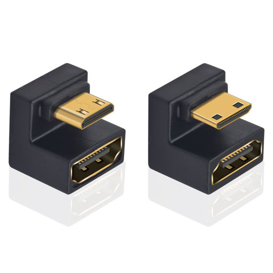 Picture of Poyiccot U Shaped Mini HDMI to HDMI Adapter, 180 Degree Angled Mini HDMI Male to HDMI Female Adapter for 8K/4K 3D 1080P Digital Cameras, Monitors, DVRs (Up Down Angled Mini HDMI 2.1 Adapter)