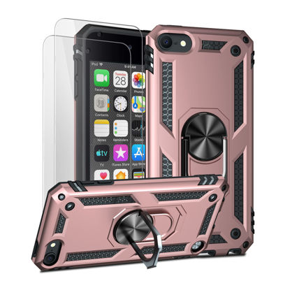 Picture of ULAK Compatible with iPod Touch 7 Case/iPod Touch 6 Case with 2 HD Screen Protectors, Hybrid Rugged Shockproof Cover with Built-in Kickstand for iPod Touch 7th/6th/5th Generation (Rose Gold)