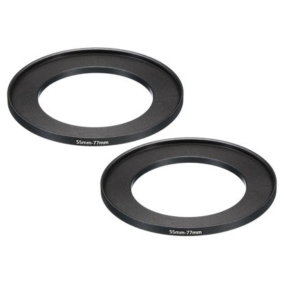 Picture of PATIKIL 55mm-77mm Metal Step Up Ring, 2 Pack Camera Lens Filter Adapter Ring Aluminum Filter Adapter Ring for Camera Lenses Hood, Black