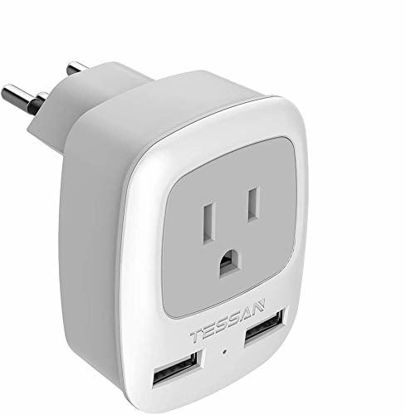 Picture of TESSAN Switzerland Power Adapter Travel Plug, Swiss Outlet Adaptor with 2 USB Ports USA Input for US to Switzerland, Liechtenstein, Rwanda (Type J)