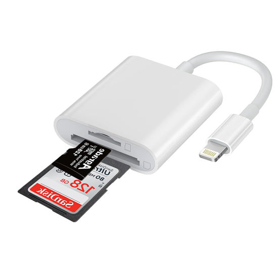 Picture of Apple MFi Certified Lightning to SD Card Reader for iPhone, Dual Card Slot Memory Card Reader for iPhone, Supports SD/TF Cards Trail Game Camera Viewer, Portable Micro SD Card Reader for iPhone