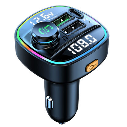 Picture of OHITEC Bluetooth FM Transmitter for Car, Hands Free Calling, Dual Screens Display, QC3.0 & USB-C PD 20W Quick Charger & 7 Colors LED Backlit Car Radio Bluetooth Adapter, Support USB Disk