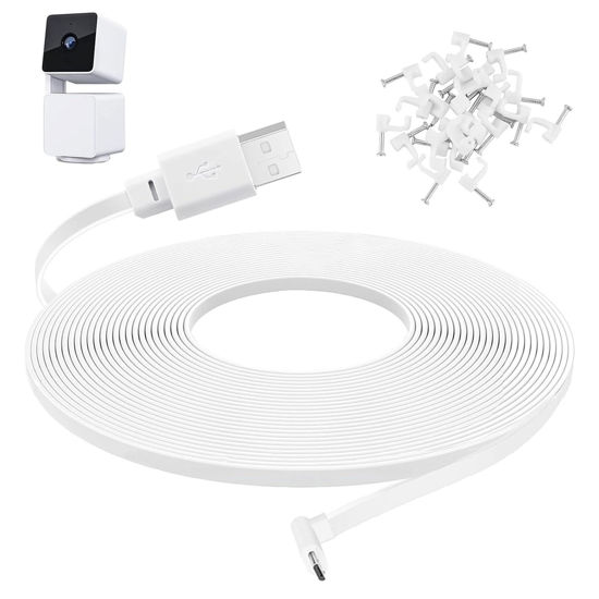 Picture of UYODM 50FT Power Extension Cable Compatible with WYZE Cam Pan V3, L-Shape 90 Degree Micro USB Extension Charging Cable Power Your WYZE Cam Pan V3 Continuously - White