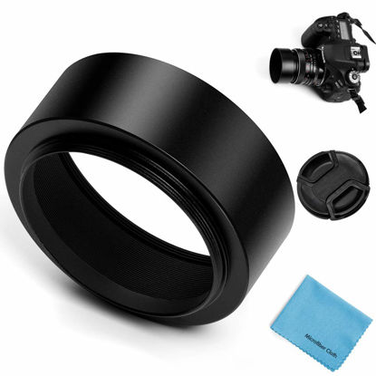 Picture of 62mm Metal Standard Screw-in Standard Lens Hood Sunshade with Centre Pinch Lens Cap for Canon Nikon Sony Pentax Olympus Fuji Sumsung Leica Camera +Cleaning Cloth