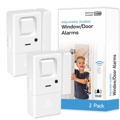 Picture of Door Window Alarms - 2 Pack - Adjustable Volume, Chime/Alarm, Wireless, Door Window Alarm Sensor for Home Security, Kids Safety, Door Open Alert Security Alarm for Home, Apartment and more, by Rosmila