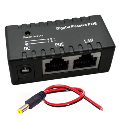 Picture of V-Fiabilidad 1000Mbps PoE Ethernet Power Supply 2 Port POE DC 12V-48V Power Adapter Injector with 15cm 2.1mm 12V 5A Connector Plug Cable for IP Camera 802.3af/802.3at Device