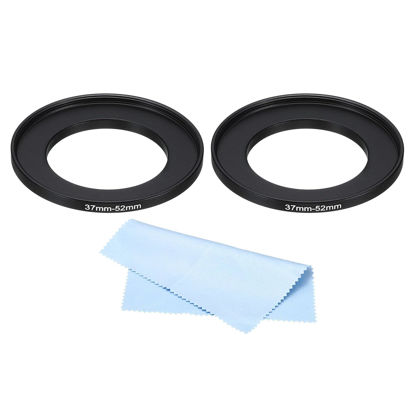 Picture of PATIKIL 37mm-52mm Metal Step Up Ring with Cleaning Cloth, 2 Pack Camera Lens Filter Adapter Ring Aluminum Filter Adapter Ring for Camera Lenses Hood, Black