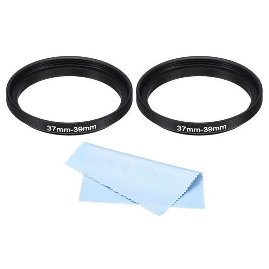 Picture of PATIKIL 37mm-39mm Metal Step Up Ring with Cleaning Cloth, 2 Pack Camera Lens Filter Adapter Ring Aluminum Filter Adapter Ring for Camera Lenses Hood, Black