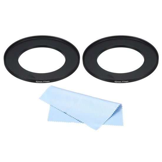 Picture of PATIKIL 52mm-77mm Metal Step Up Ring with Cleaning Cloth, 2 Pack Camera Lens Filter Adapter Ring Aluminum Filter Adapter Ring for Camera Lenses Hood, Black