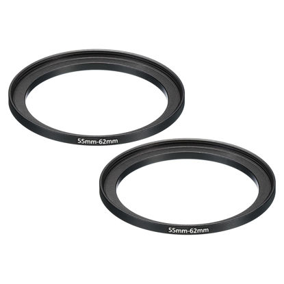 Picture of PATIKIL 55mm-62mm Metal Step Up Ring, 2 Pack Camera Lens Filter Adapter Ring Aluminum Filter Adapter Ring for Camera Lenses Hood, Black