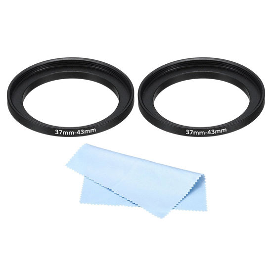 Picture of PATIKIL 43mm-52mm Metal Step Up Ring with Cleaning Cloth, 2 Pack Camera Lens Filter Adapter Ring Aluminum Filter Adapter Ring for Camera Lenses Hood, Black