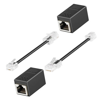 Picture of Awishwell RJ45 to RJ11 Adapter, 2 Pack Phone Jack to Ethernet Adapter, Black Phone Line to Ethernet Adapter, RJ45 Female to RJ11 Male Ethernet to Phone Line Adapter