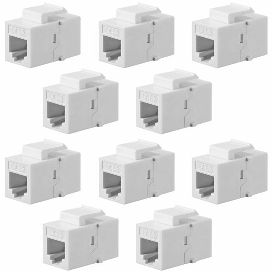 Picture of 10 Pieces CAT3 Telephone RJ11 6P4C Jack Phone Line Connector Coupler Phone Female to Female Telephone Jack Coupler (White)