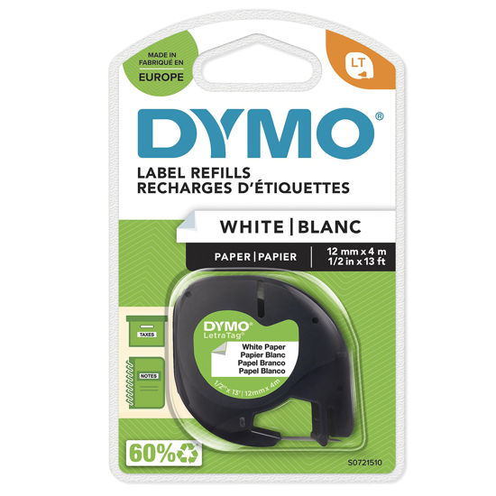 Picture of DYMO LetraTag Paper Labels | Authentic | 12 mm x 4 m Roll | Black Print on White Labels | Self-Adhesive Multipurpose Labels for LetraTag Label Makers | 1 Count