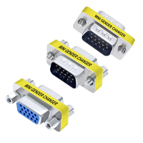 Picture of DTECH 3-Pack VGA Connector Female to Female Gender Changer Male to Female Adapter, Male to Male Coupler