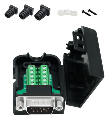 Picture of DTECH DB9 Breakout Connector Male RS232 Connector Kit Serial Adapter DB-9 Solderless Module Board with Terminals Block, Case, Nuts and Tail Pipes (DB9 Male + Nuts)