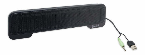 Picture of Syba USB Powered 3.5mm Audio Laptop Speaker CL-SPK20138 Clip-On Soundbar - Portable Compact Travel Stereo Speaker Bar Design Uses USB for Power 3.5mm Jack for Audio Black.