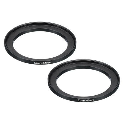 Picture of PATIKIL 52mm-62mm Metal Step Up Ring, 2 Pack Camera Lens Filter Adapter Ring Aluminum Filter Adapter Ring for Camera Lenses Hood, Black