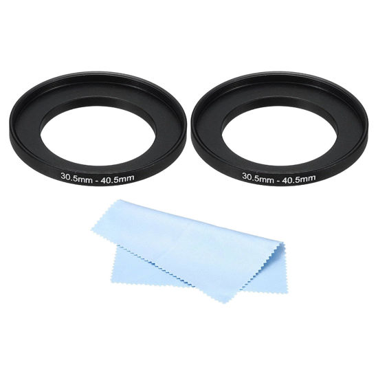 Picture of PATIKIL 30.5mm-40.5mm Metal Step Up Ring with Cleaning Cloth, 2 Pack Camera Lens Filter Adapter Ring Aluminum Filter Adapter Ring for Camera Lenses Hood, Black