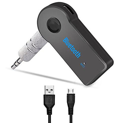 Picture of Bluetooth Receiver,Wireless Bluetooth 5.0 Receiver Car Adapter Accessory,Hands-Free Car Kit 3.5mm Built-in Microphone for Home Audio/Headphone/Car etc-Black