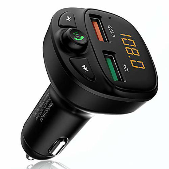 Picture of Bluetooth FM Transmitter for Car, KINDRM Mini Bluetooth 5.0 Car Radio Audio Adapter Receiver Wireless Hands-Free Car Kit, with Dual USB Ports Car Charger MP3 Music Player Support TF Card & USB Drive