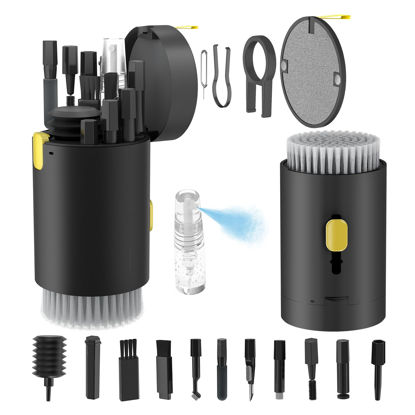 Picture of Tounee Keyboard Cleaner Kit, Electronics Cleaning Kit with Retractable Big Brush, Portable, 20 in 1 Multi-Tool Kit for Phones, Tablet, Computer, PC Monitor,TV Camera Lens with 2.5ml Mist Spray (Black)