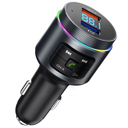 Picture of Bluetooth FM Transmitter for Car, Bluetooth Car Adapter, Bluetooth Radio Car, MP3 Player QC3.0 Quick Charge, Hands Free Calling, 2 Playing Modes, Blue led Display