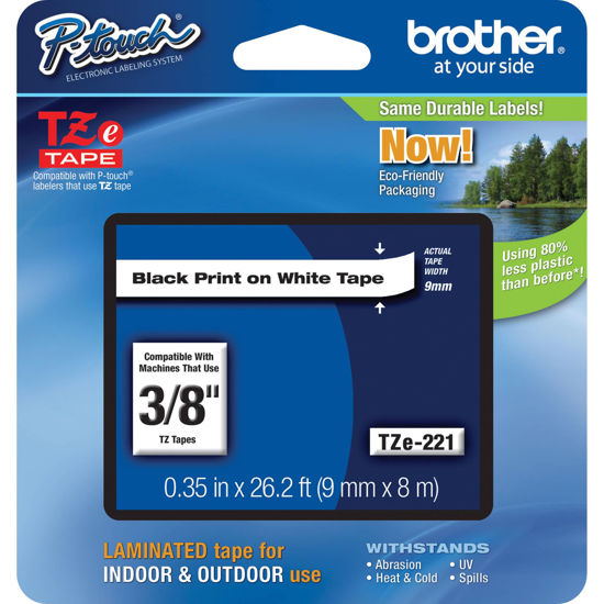 Picture of Brother Tape, Retail Packaging, 3/8 Inch, Black on White (TZe221)