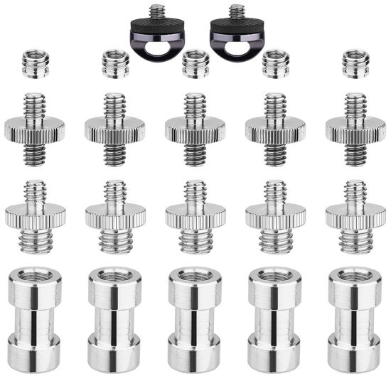 Picture of 1/4" Male to 1/4" Male Converter Threaded Tripod Screw Adapter and 1/4" Male to 3/8" Male Camera Screw Adapter for Camera/Tripod/Monopod/Ballhead, 22 Pieces