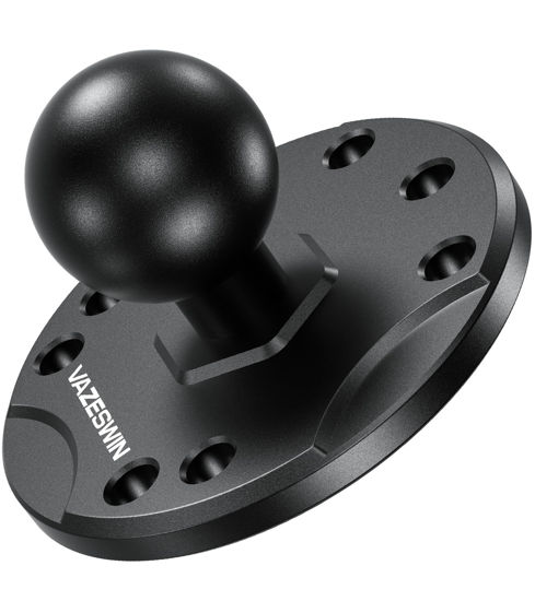 Picture of VAZESWIN 1" Ball Mount with Aluminum Alloy Round Plate, Universal Electronic Device Mounting Base with AMPS Holes for Garmin, Lowrance, Humminbird, for RAM Mounts, Scotty B Size Double Socket Arms